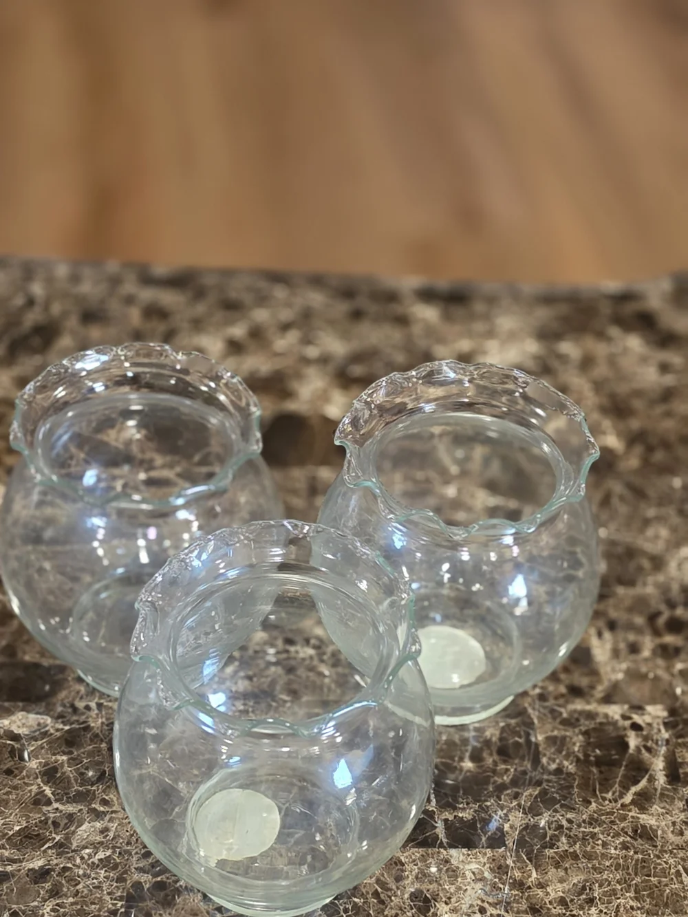 Vintage Indiana Glass Clear Ruffled Bowl Vases - Set of 3